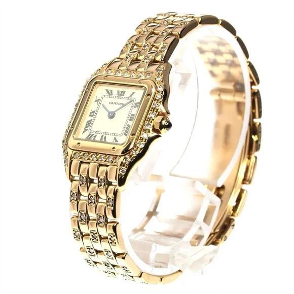 CARTIER PANTHERE 23mm Quartz 18K Yellow Gold 1.5TCW Diamond Watch Cream Dial - Picture 2 of 5